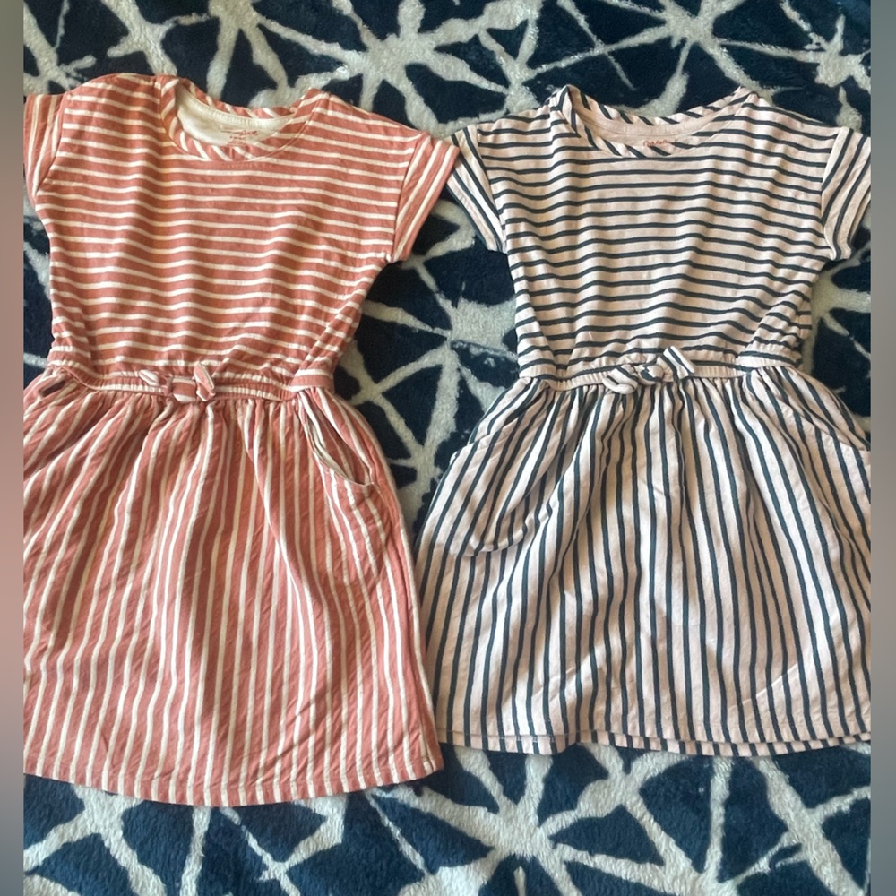2 Cat & Jack Blue and Pink Cotton Dresses with Elastic Waistband